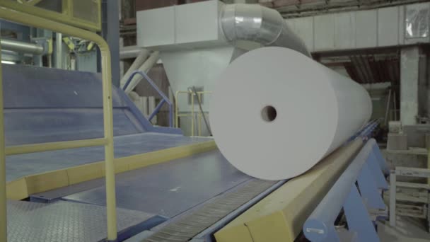 Werk aan de transportband in een papierfabriek. Technologie. Fabriek. Kiev. Oekraïne — Stockvideo