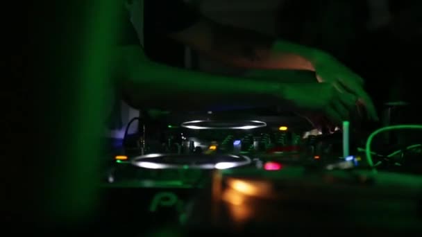 DJ plays music at the party. Disco. Festival. Joy. — Stock Video