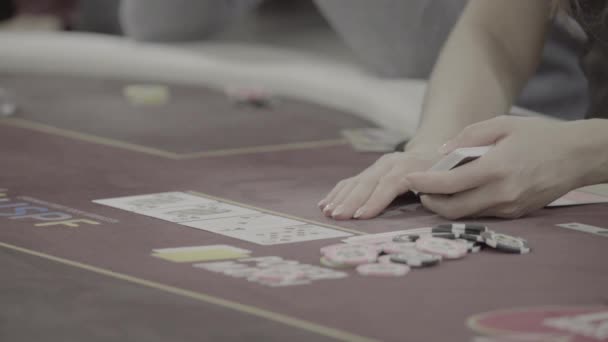 Cards while playing poker in a casino. Close-up. Gambling — Stock Video