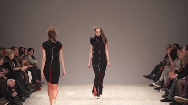 Défilé. Un mannequin sur le podium. Des mannequins. Mouvement lent — Video