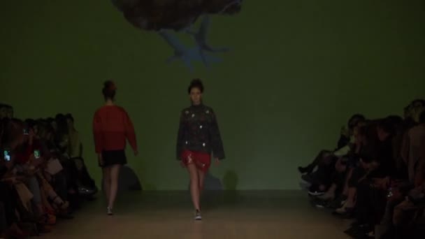 Dziewczyna model na wybiegu na pokazie mody — Wideo stockowe