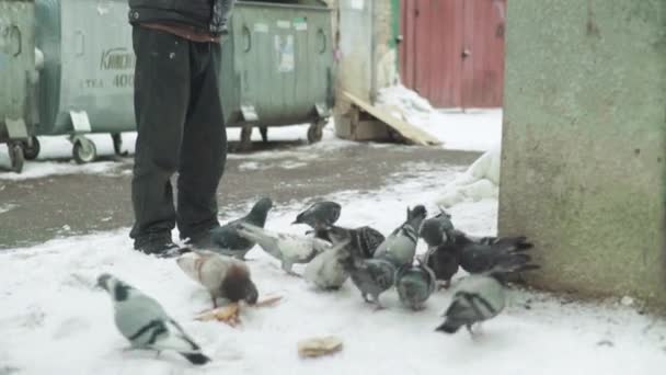 Ein Bettler, der obdachlos ist, sucht in einem Mülleimer nach Essen. Kiew. Ukraine — Stockvideo