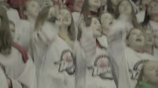 I fan durante una partita di hockey. Gli spettatori sull'arena di ghiaccio. Kiev. Ucraina — Video Stock