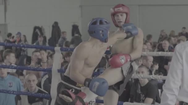 Kickboksen. Het gevecht in de ring. Wedstrijd. Kiev. Oekraïne. Langzame beweging — Stockvideo