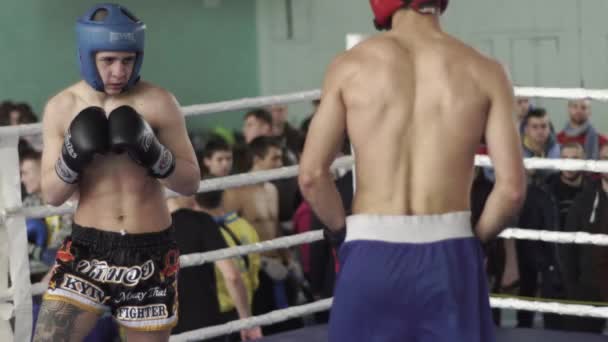 Kickboxing. A luta no ringue. Competição. Kiev. Ucrânia. Movimento lento — Vídeo de Stock
