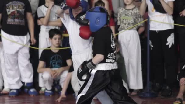 Kickboxing. The fight in the ring. Competition. Kyiv. Ukraine. Slow motion — Stock Video