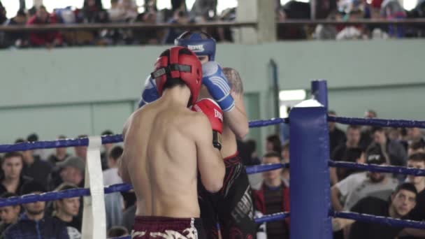 Kickboxing. A luta no ringue. Competição. Kiev. Ucrânia. Movimento lento — Vídeo de Stock