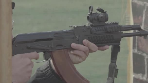 Rifle shooting. Slow motion. Close-up. — Stock Video