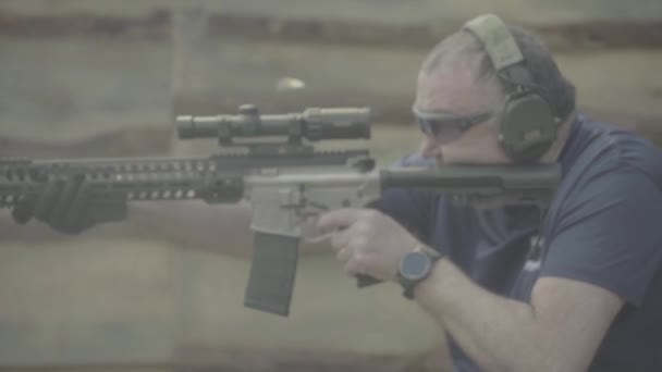 Rifle shooting. Slow motion. Close-up. — Stock Video