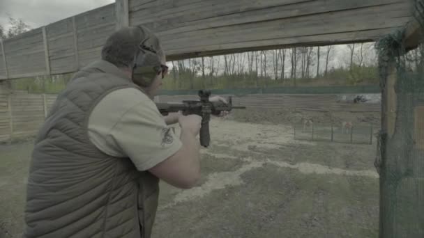 Rifle shooting. Slow motion. Close-up. — Stock Video