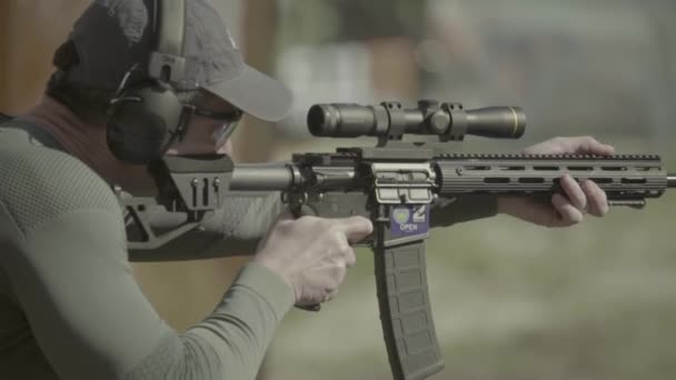 Rifle shooting. Slow motion. Close-up. — Stock Video