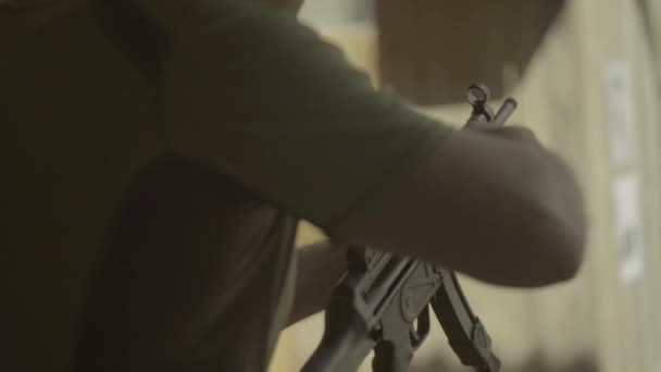 Rifle shooting. Slow motion. Close-up. — Stock Video