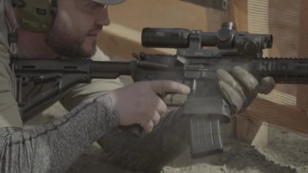 Rifle shooting. Slow motion. Close-up. — Stock Video