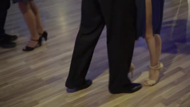 Bailarines de tango pies mientras bailan de cerca — Vídeo de stock