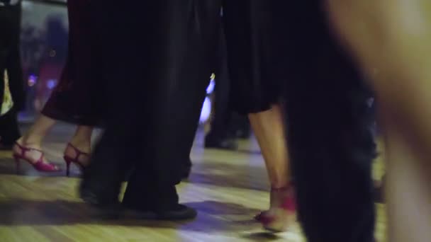 Bailarines de tango pies mientras bailan de cerca — Vídeo de stock