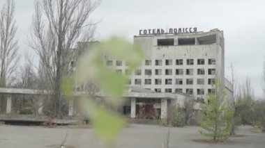 Çernobil Yasak Bölge. Pripyat. Terk edilmiş bir şehrin şehir manzarası