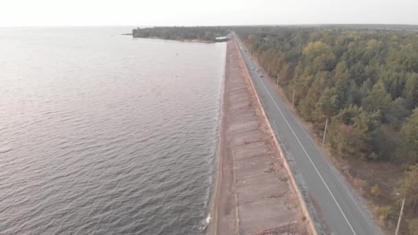 The shore of the Kyiv reservoir. Aerial. Ukraine. Dnipro river — 비디오