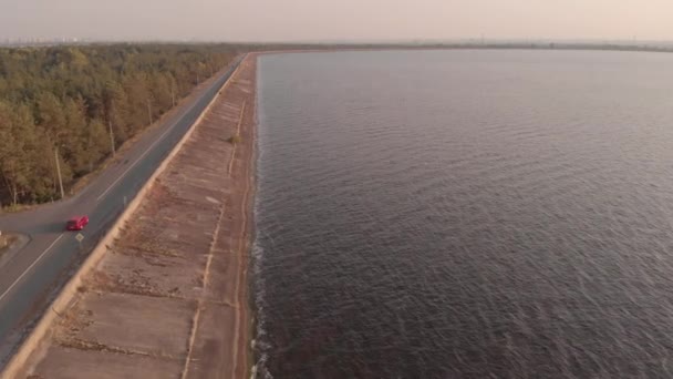 The shore of the Kyiv reservoir. Aerial. Ukraine. Dnipro river — Stock Video