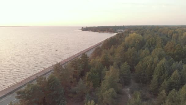 Берег Киевского водохранилища. Воздушный. Украина. Днепр — стоковое видео