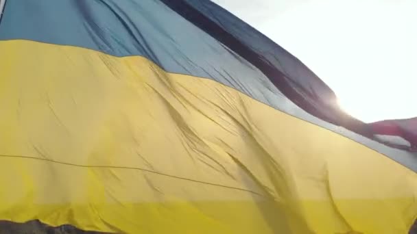 Підвищення українського прапора. Повітря. Київ. Україна — стокове відео