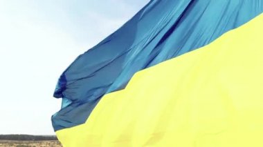 Ukrayna bayrağı yakın plan. Havadan. Kyiv. Ukrayna