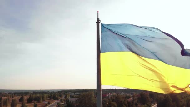 Bandera de Ucrania de cerca. Aérea. Kiev. Ucrania — Vídeos de Stock