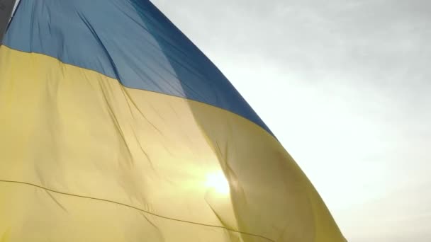Primo piano della bandiera ucraina. Aereo. Kiev. Ucraina — Video Stock