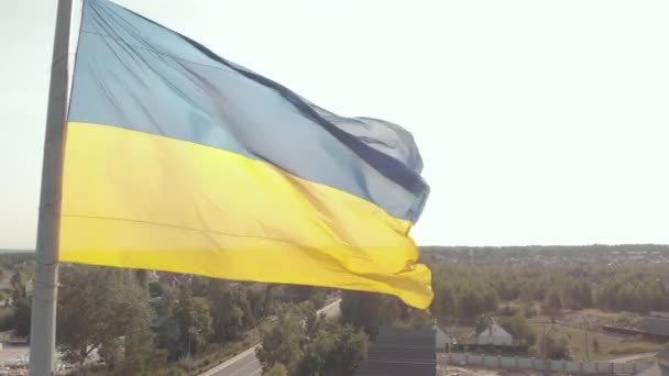 Primo piano della bandiera ucraina. Aereo. Kiev. Ucraina — Video Stock