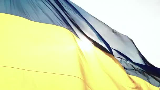 Gros plan sur le drapeau ukrainien. Aérien. Kiev. Ukraine — Video
