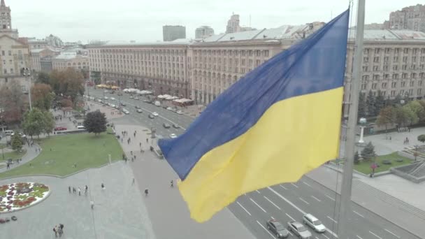 Флаг Украины в центре Киева. Площадь Независимости. Крещатик — стоковое видео