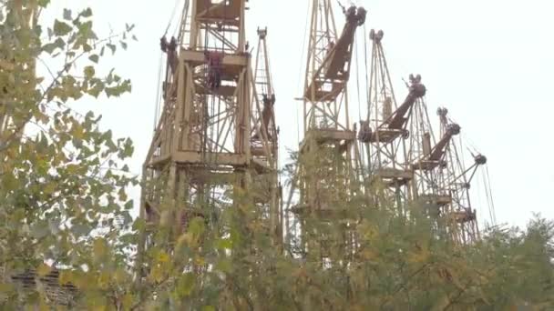 Landfill of tower cranes in Kyiv, Ukraine. Aerial view — Stock Video