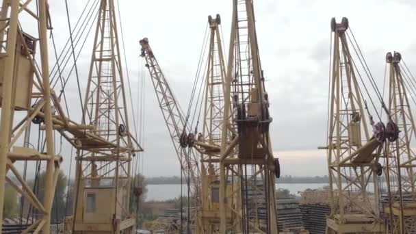 Landfill of tower cranes in Kyiv, Ukraine. Aerial view — Stock Video