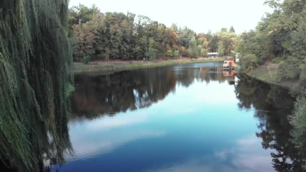 Lago en el parque Nyvky. Kiev. Ucrania. Vista aérea — Vídeo de stock
