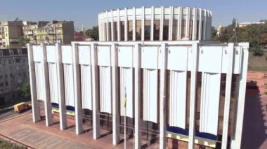 Ukrayna 'nın Kyiv' deki Avrupa Meydanı 'ndaki evi. Ukrayna. Hava görünümü