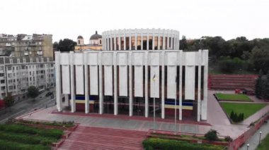 Ukrayna 'nın Kyiv' deki Avrupa Meydanı 'ndaki evi. Ukrayna. Hava görünümü