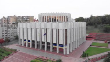 Ukrayna 'nın Kyiv' deki Avrupa Meydanı 'ndaki evi. Ukrayna. Hava görünümü