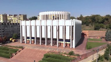 Ukrayna 'nın Kyiv' deki Avrupa Meydanı 'ndaki evi. Ukrayna. Hava görünümü
