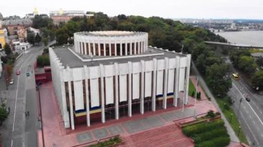 Ukrayna 'nın Kyiv' deki Avrupa Meydanı 'ndaki evi. Ukrayna. Hava görünümü