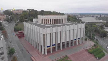 Ukrayna 'nın Kyiv' deki Avrupa Meydanı 'ndaki evi. Ukrayna. Hava görünümü