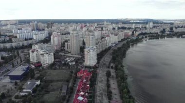 Kyiv, Ukrayna. Obolon bölgesi. Hava görünümü