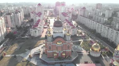 Kyiv, Ukrayna. Obolon bölgesi. Hava görünümü