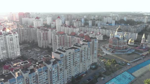 Kijev, Ukrajna. Obolon kerület. Légi felvétel — Stock videók