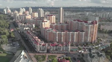 Kyiv, Ukrayna. Obolon bölgesi. Hava görünümü