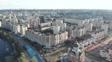 Kyiv, Ukrayna. Obolon bölgesi. Hava görünümü