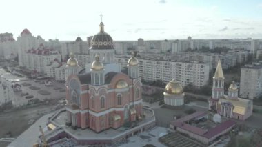 Kyiv, Ukrayna. Obolon bölgesi. Hava görünümü