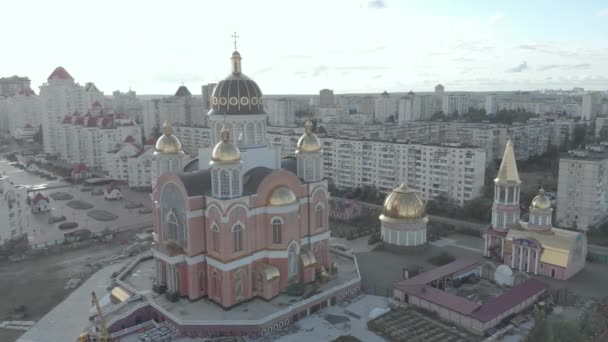 Kiev, Ucrania. Distrito de Obolon. Vista aérea — Vídeos de Stock