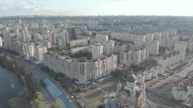 Kyiv, Ukrayna. Obolon bölgesi. Hava görünümü