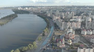 Kyiv, Ukrayna. Obolon bölgesi. Hava görünümü