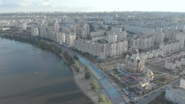 Kyiv, Ukrayna. Obolon bölgesi. Hava görünümü