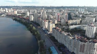 Kyiv, Ukrayna. Obolon bölgesi. Hava görünümü